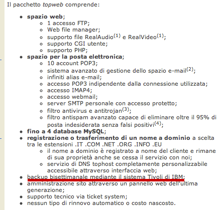 Il pacchetto Topweb con il backup