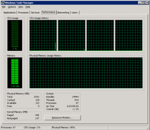 Server Task Manager con il problema in atto